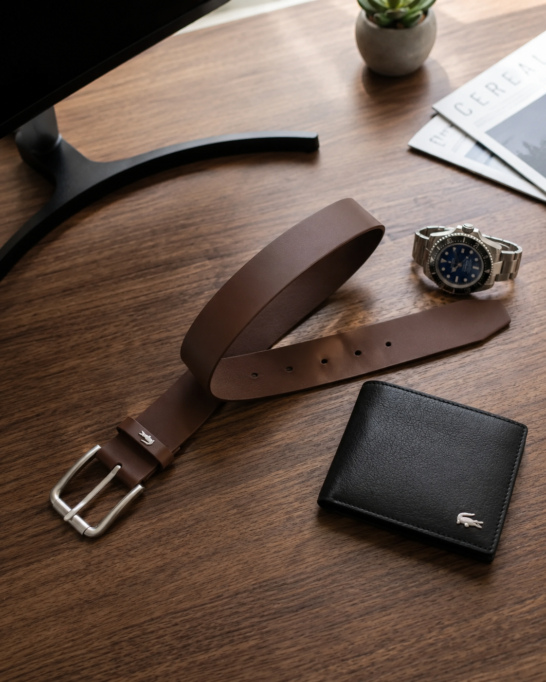 Lacoste Raw Edges Leather Belt Light Brown RC3089 R98