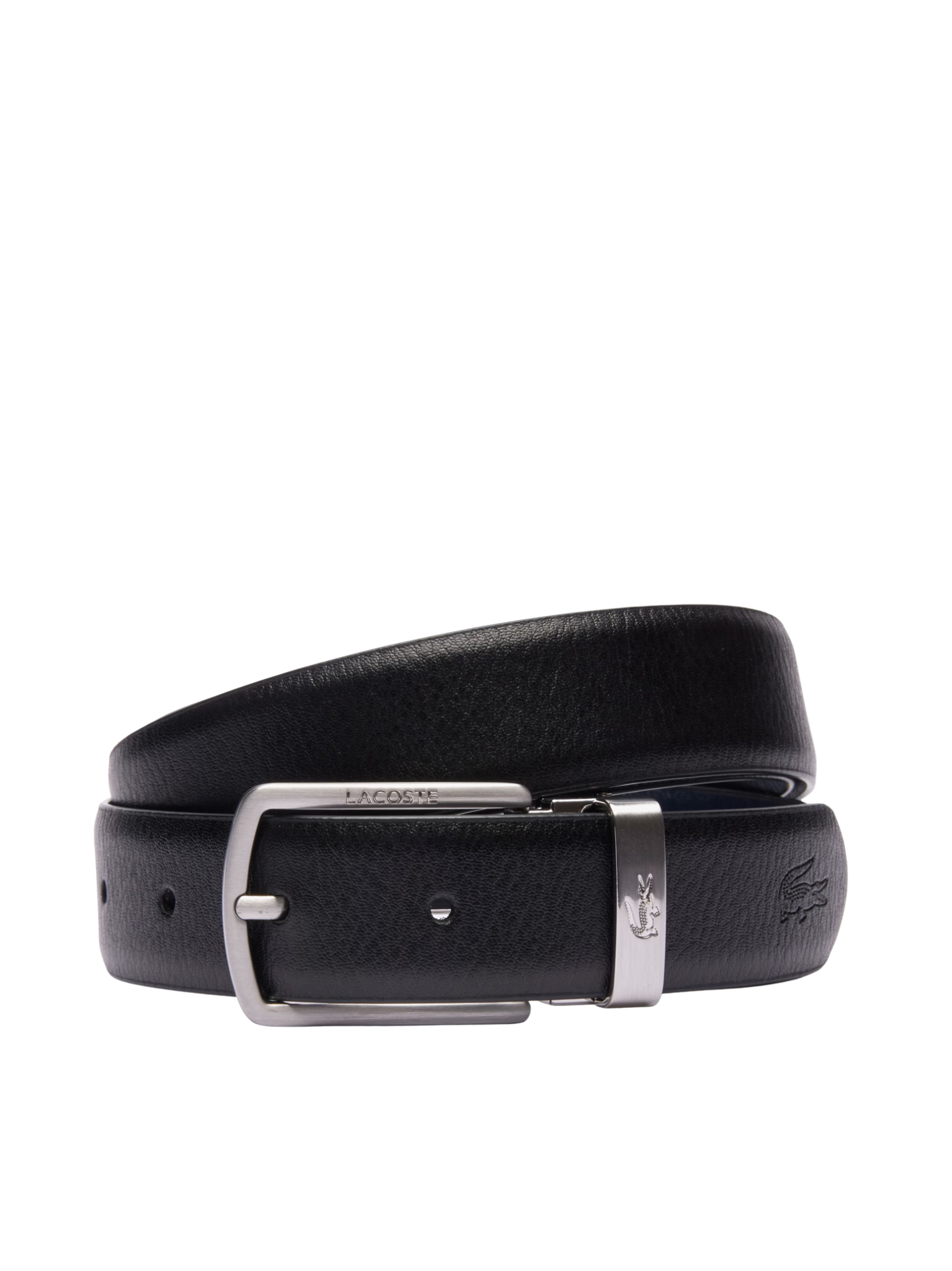 LACOSTE Smooth Leather Belt and 2 Buckle Gift Set Black Navy