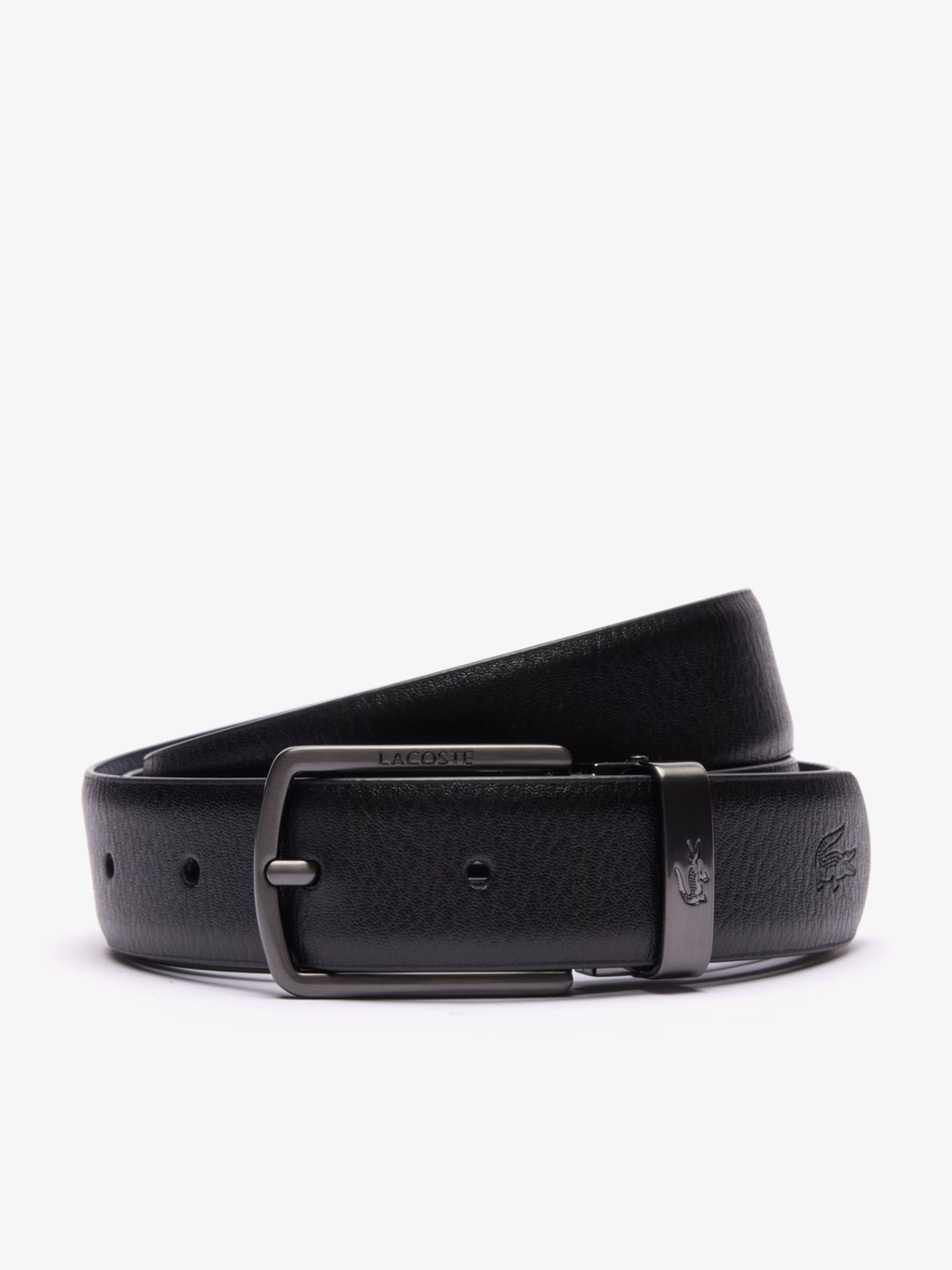 LACOSTE Smooth Leather Belt and 2 Buckle Gift Set Black Navy