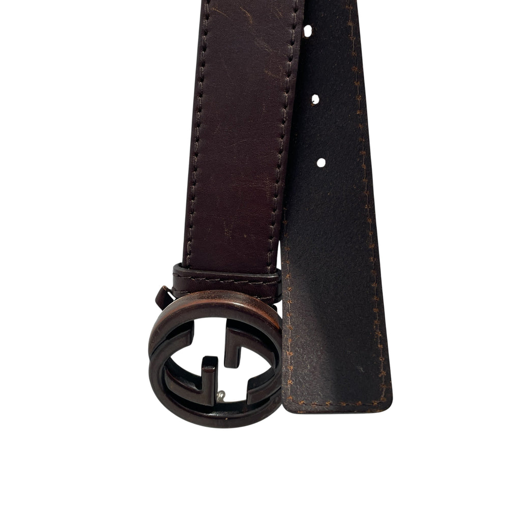 GUCCI/Belt/Leather/BRW/Interlocking G Wood Belt