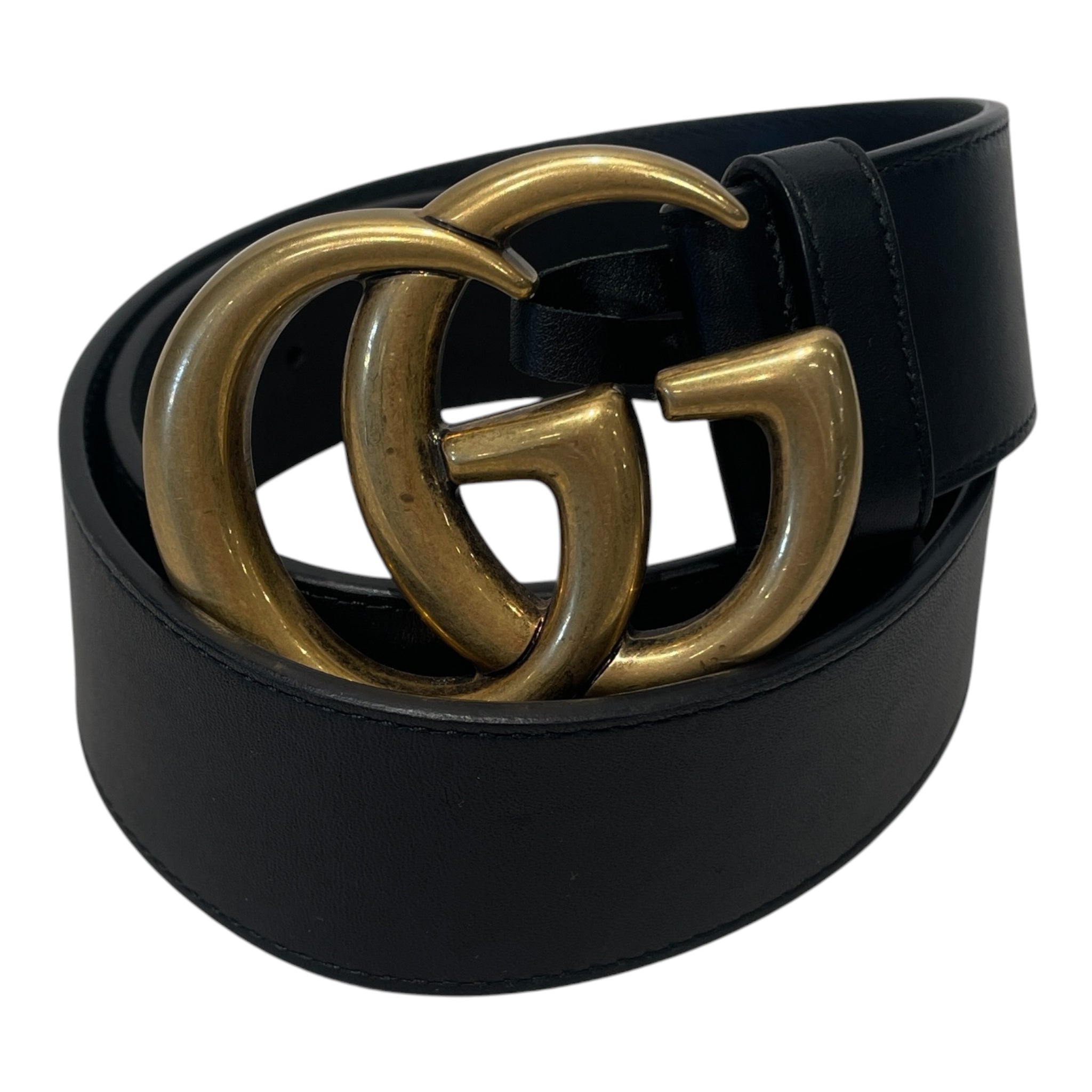 GUCCI/Belt/Leather/BLK/GOLD DOUBLE G