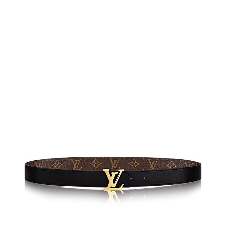 LOUIS VUITTON LV INITIALES 30 MM REVERSIBLE BELT IN BROWN MONOGRAM AND BLACK CALFSKIN GOLD HARDWARE