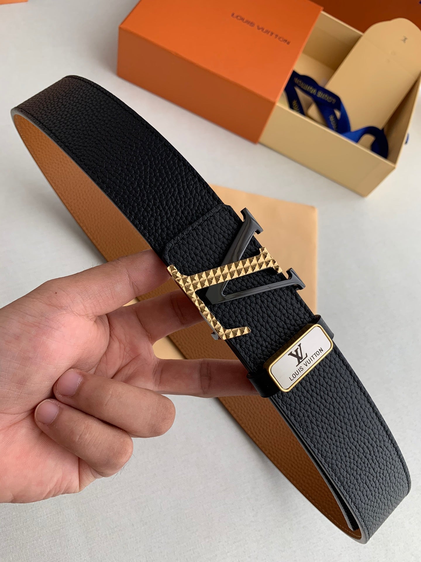 LOUIS VUITTON LV 25S BELT 38 MM IN BLACK CALFSKIN 593212