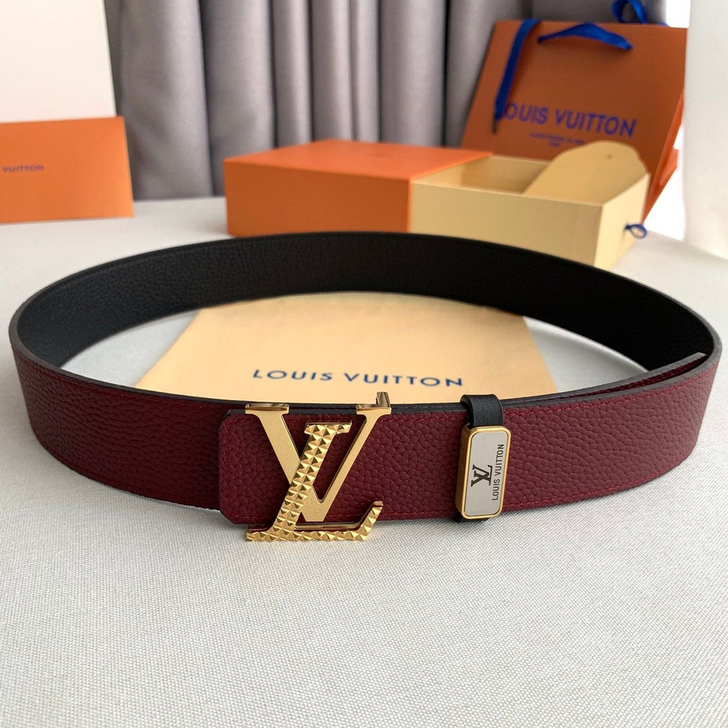 LOUIS VUITTON LV 25S BELT 38 MM IN DARK RED CALFSKIN 593214