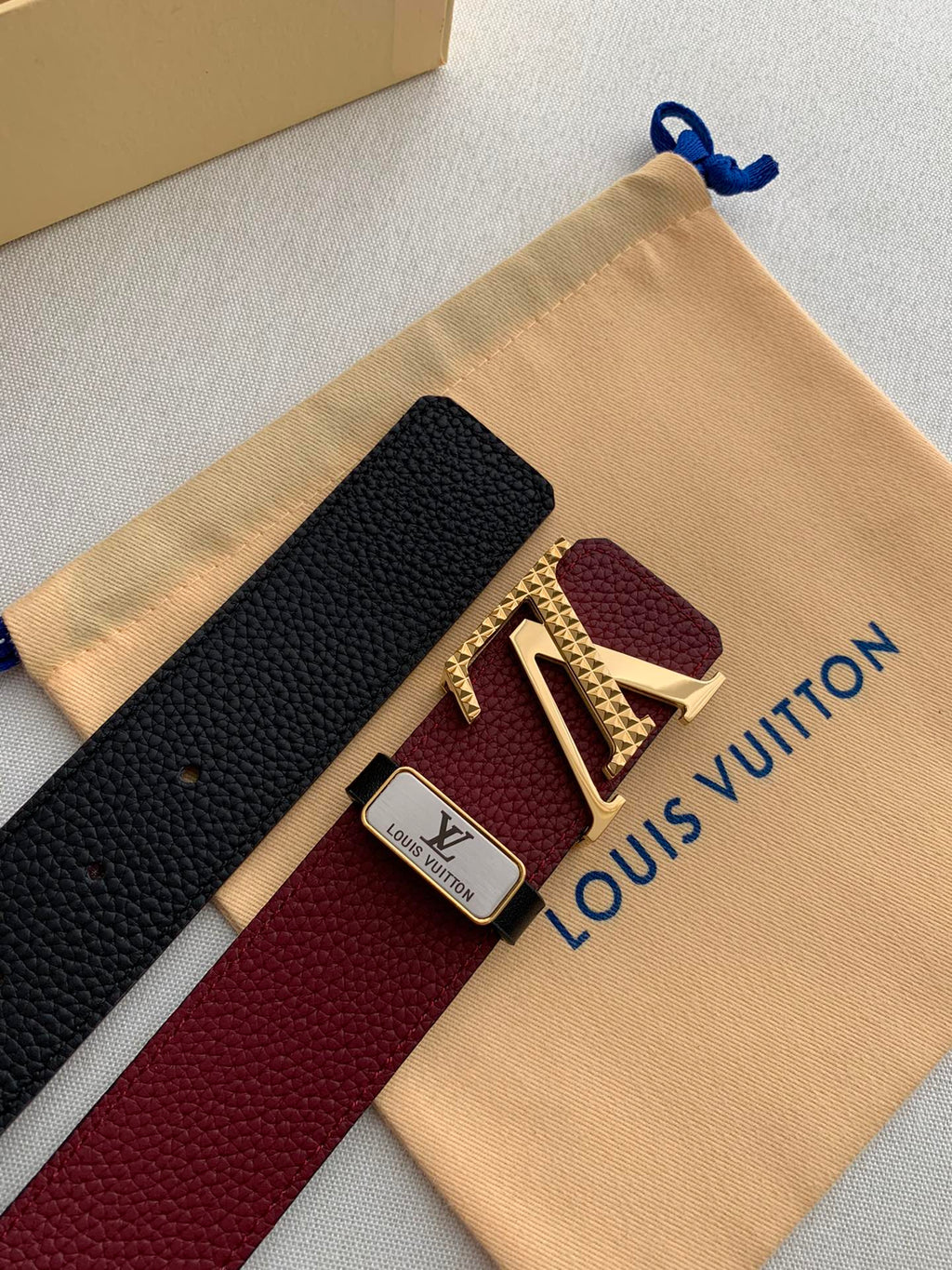 LOUIS VUITTON LV 25S BELT 38 MM IN DARK RED CALFSKIN 593214
