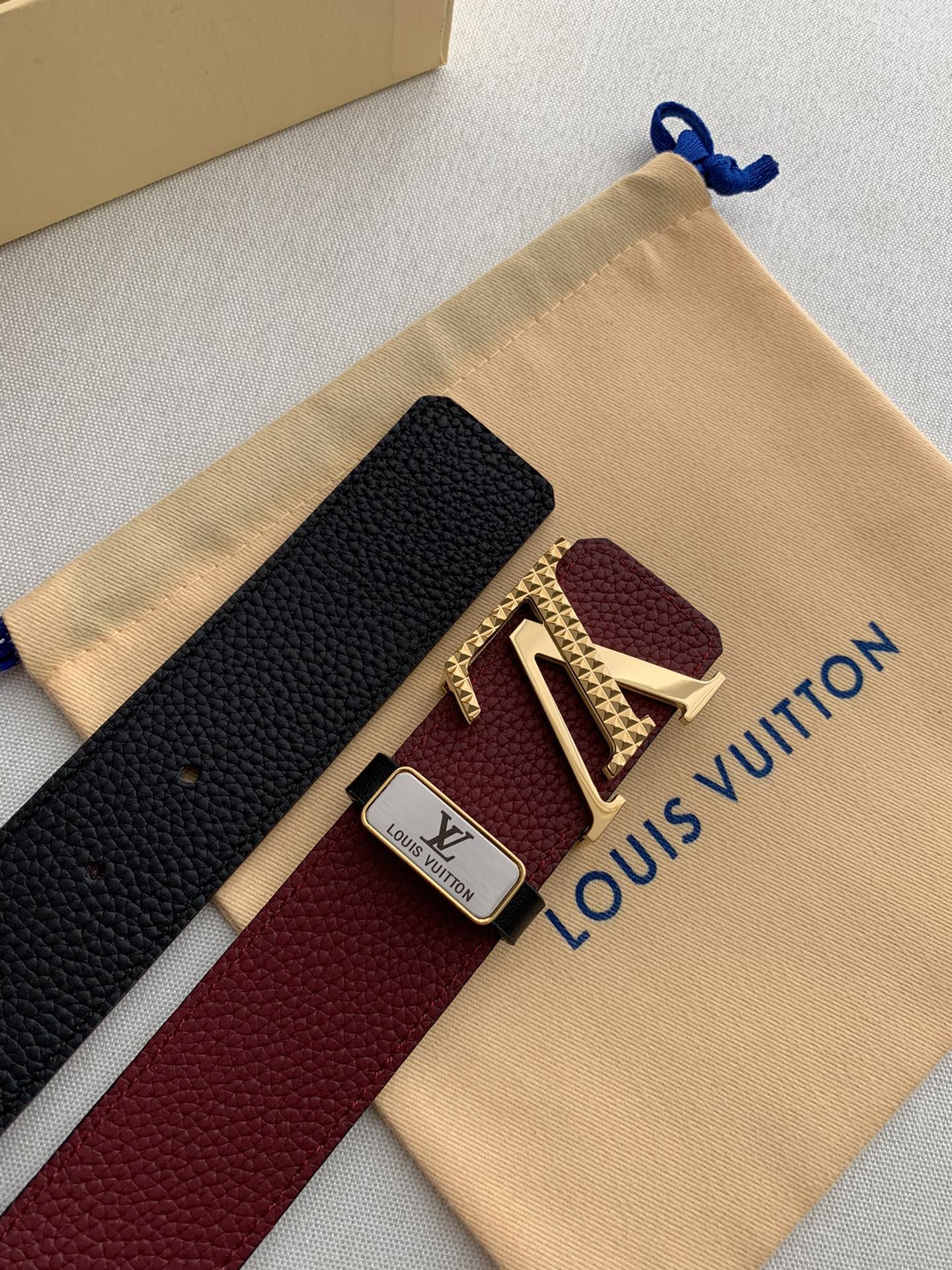 LOUIS VUITTON LV 25S BELT 38 MM IN DARK RED CALFSKIN 593214