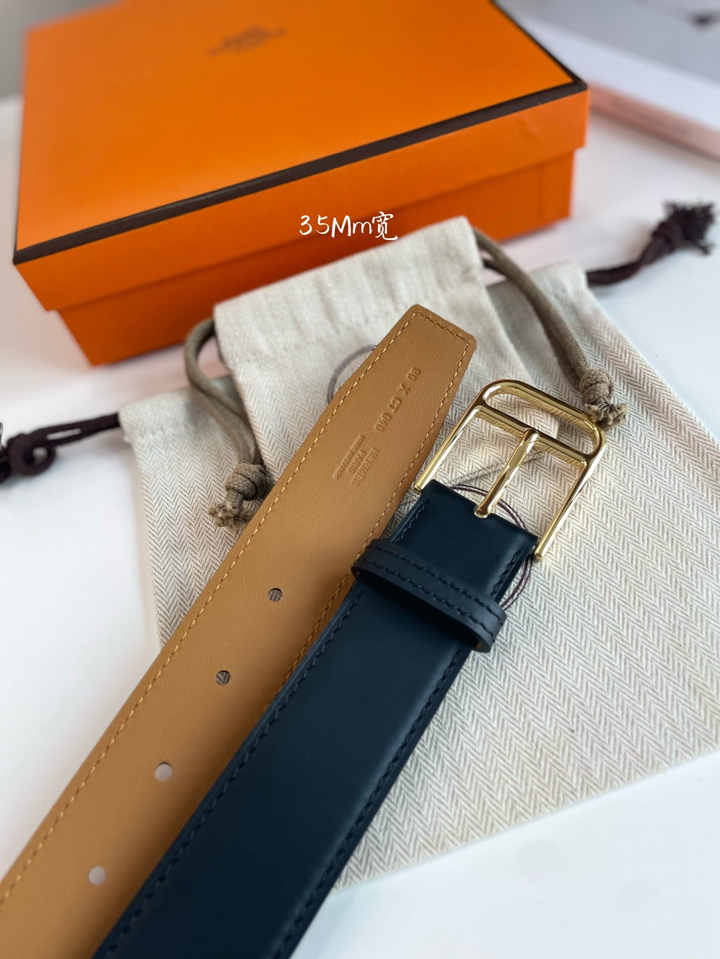 HM ROMAIN 35MM BELT BLACK LEATHER GOLD HARDWARE|Hermès belt