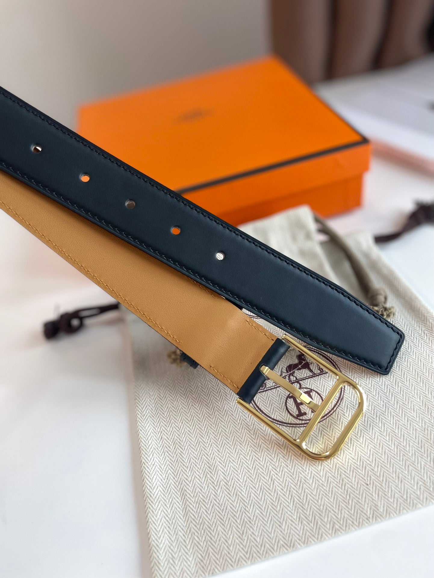 HM ROMAIN 35MM BELT BLACK LEATHER GOLD HARDWARE|Hermès belt