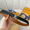 LOUIS VUITTON LV Initiales 30mm Reversible Belt Silver Buckle Tan Black Leather