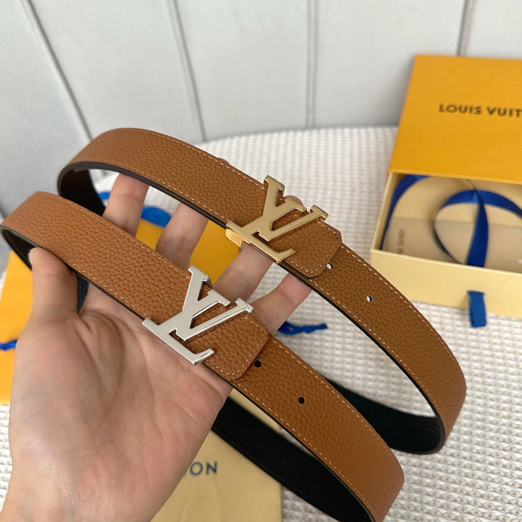 LOUIS VUITTON LV Initiales 30mm Reversible Belt Silver Buckle Tan Black Leather
