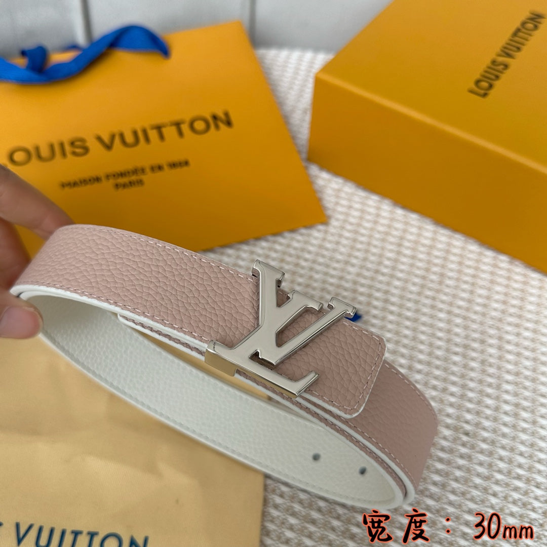 LOUIS VUITTON LV 30 MM BELTS IN WHITE AND PINK PASTEL CALFSKIN SILVER HARDWARE