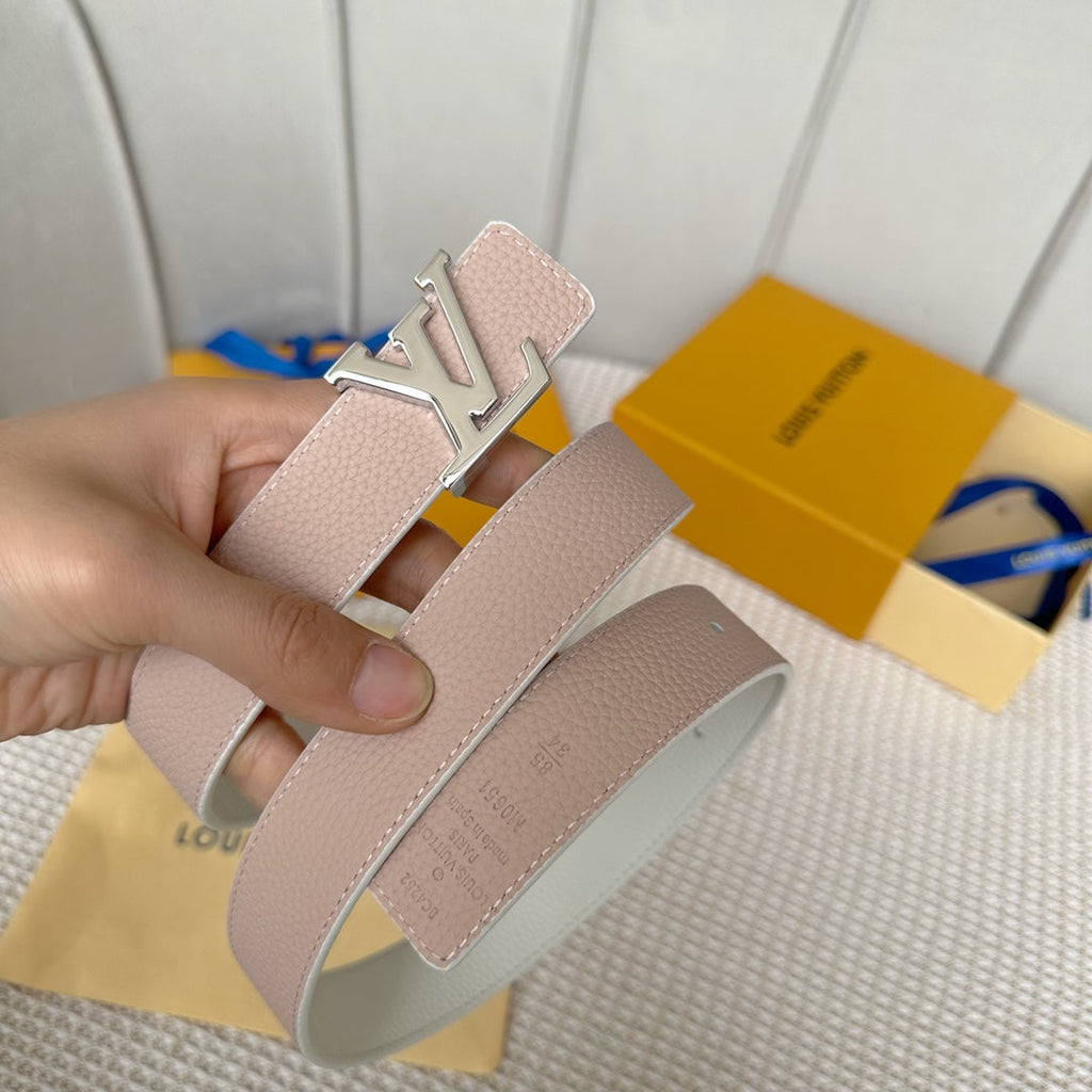 LOUIS VUITTON LV 30 MM BELTS IN WHITE AND PINK PASTEL CALFSKIN SILVER HARDWARE