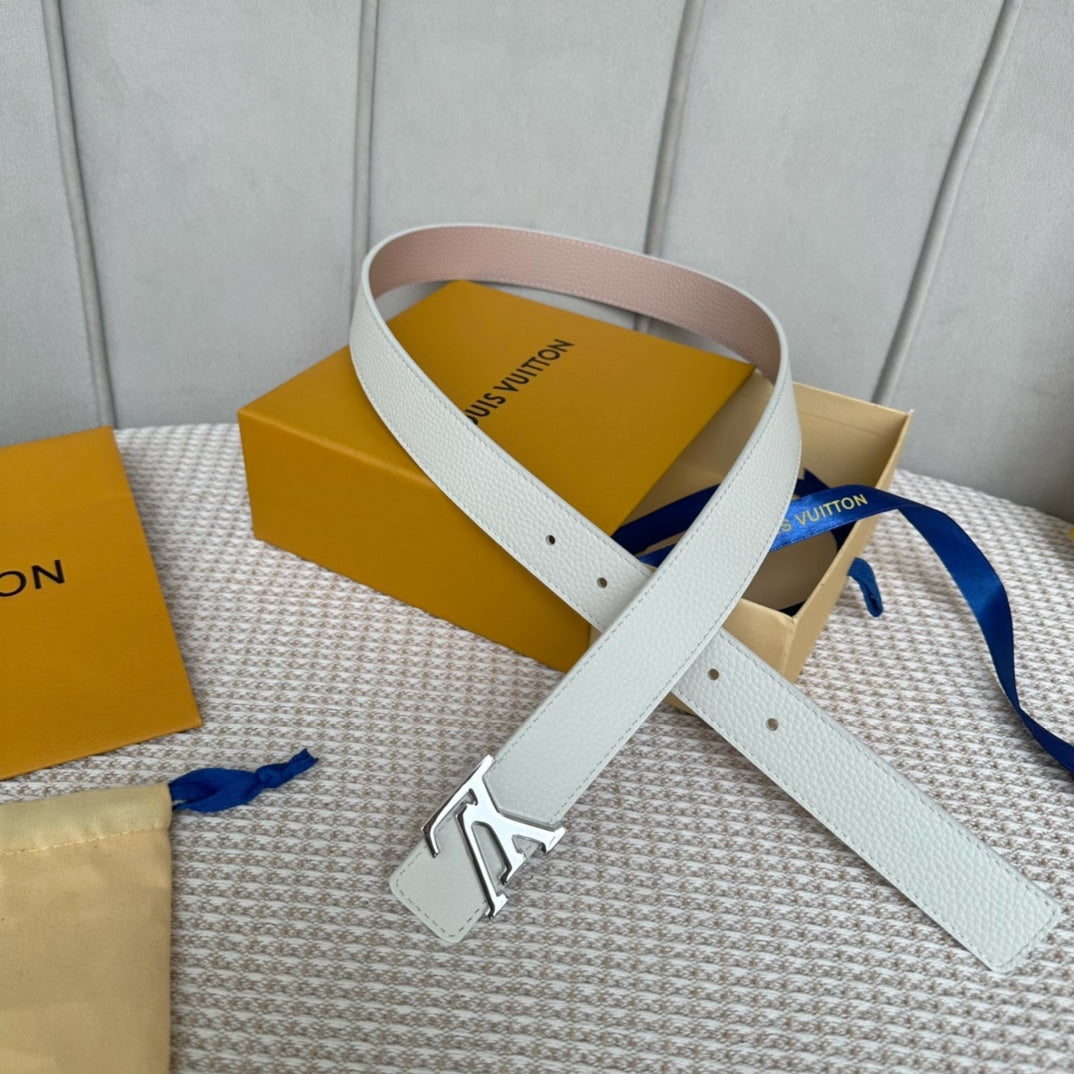 LOUIS VUITTON LV 30 MM BELTS IN WHITE AND PINK PASTEL CALFSKIN SILVER HARDWARE