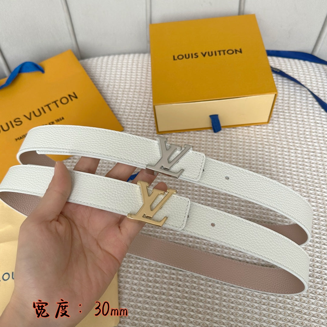 LOUIS VUITTON LV 30 MM BELTS IN WHITE AND PINK PASTEL CALFSKIN SILVER HARDWARE