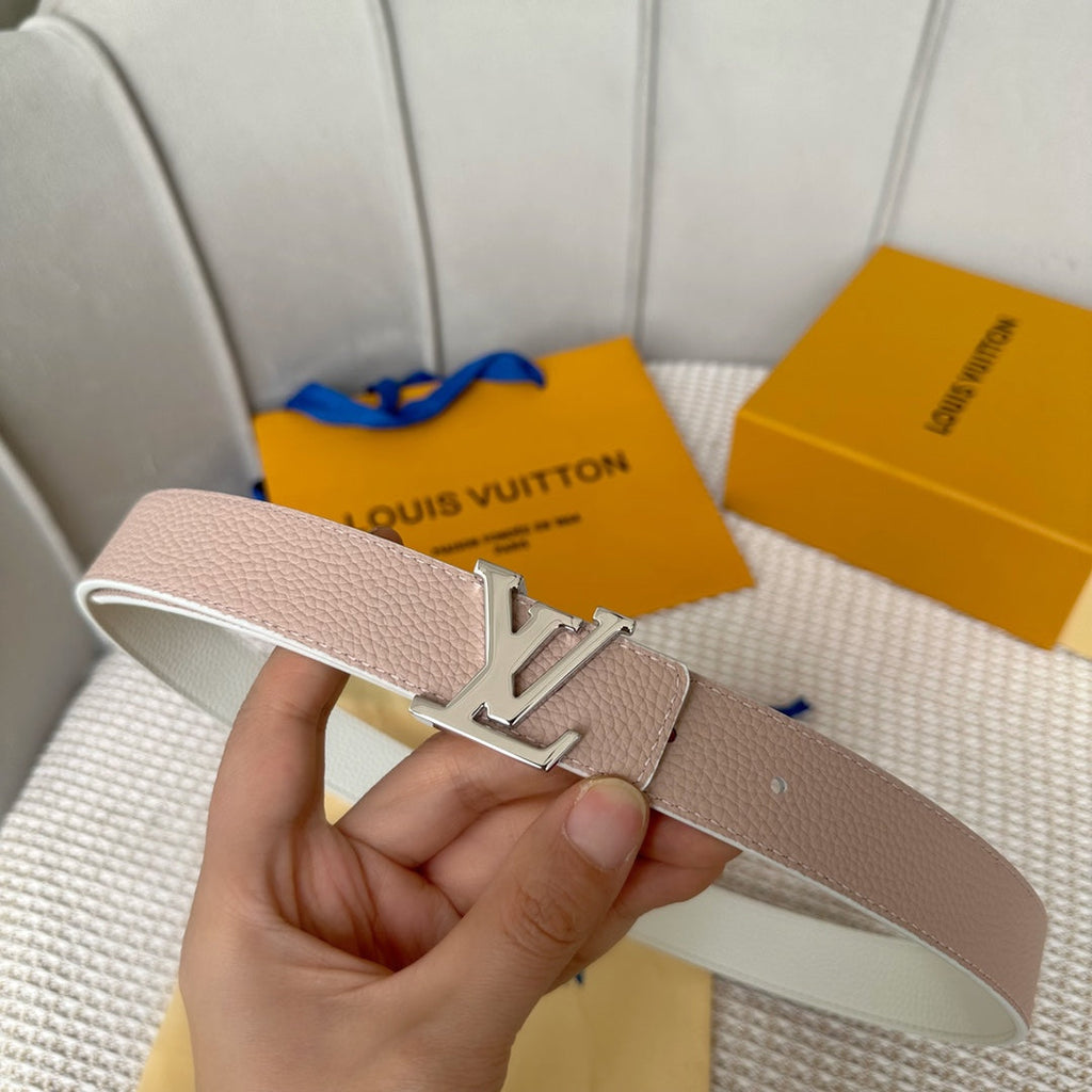 LOUIS VUITTON LV 30 MM BELTS IN WHITE AND PINK PASTEL CALFSKIN SILVER HARDWARE