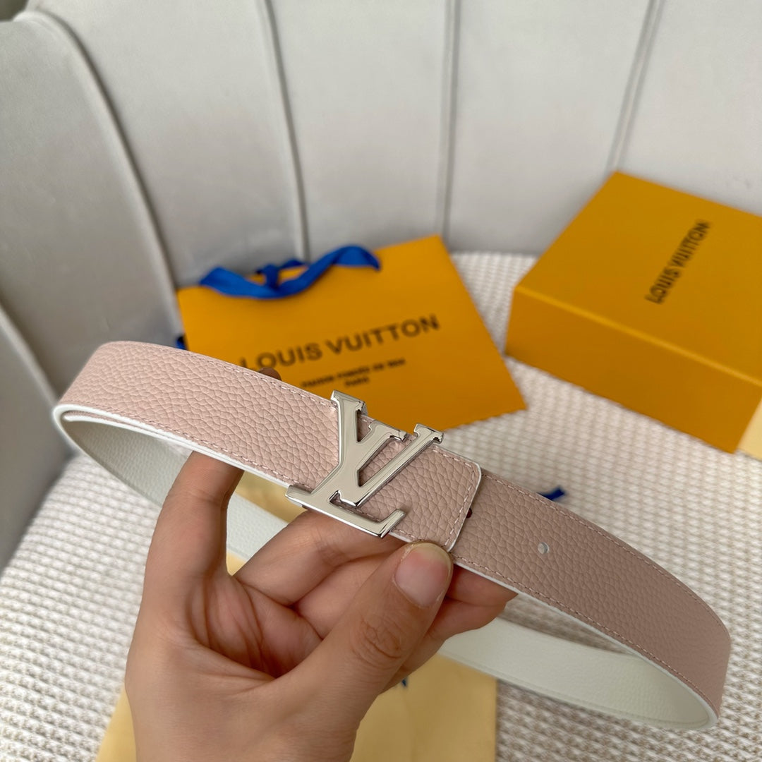 LOUIS VUITTON LV 30 MM BELTS IN WHITE AND PINK PASTEL CALFSKIN SILVER HARDWARE