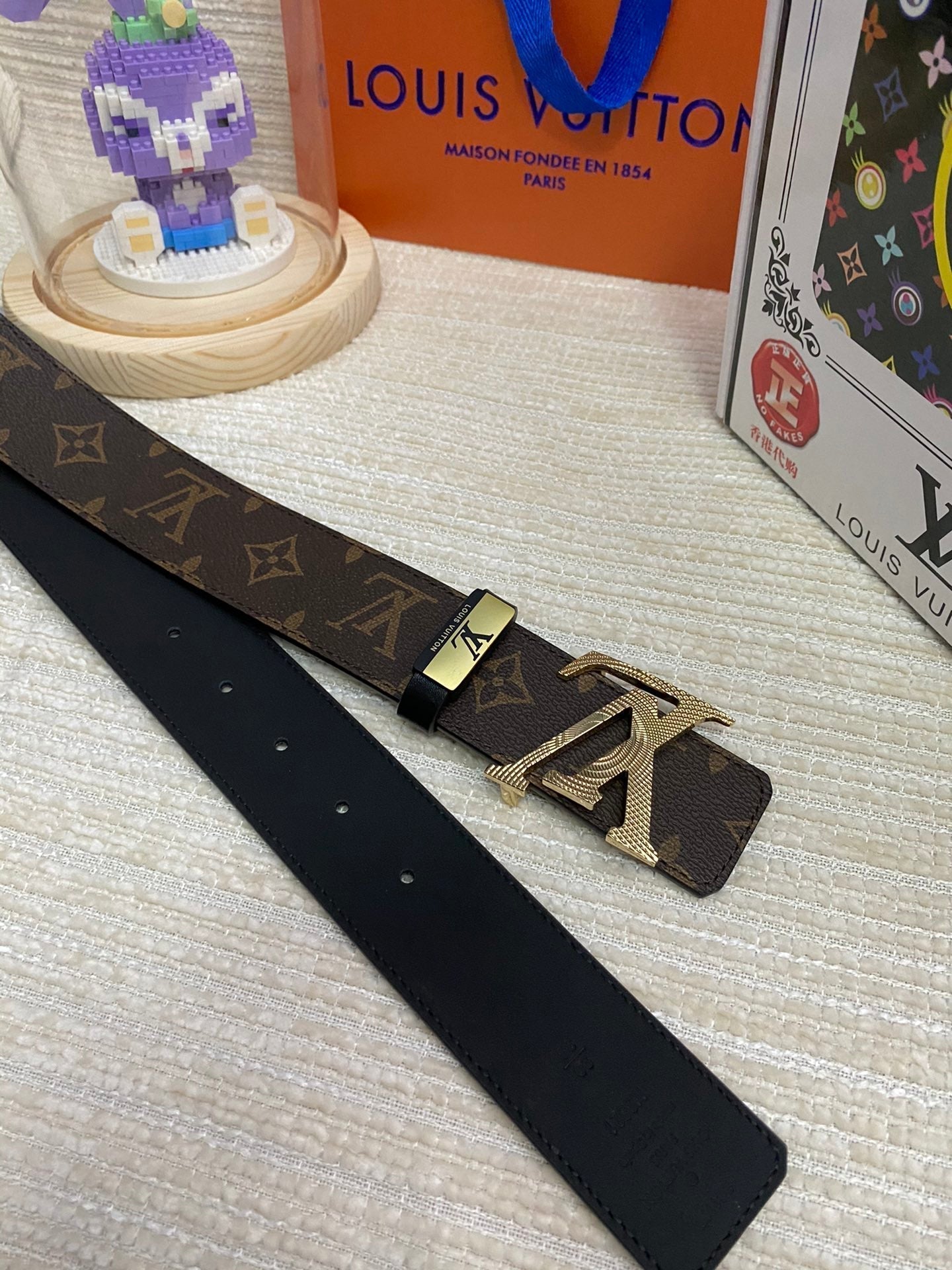 LOUIS VUITTON LV 25S BELT 38 MM IN DARK BROWN CALFSKIN PRINT PATTERNS 593286