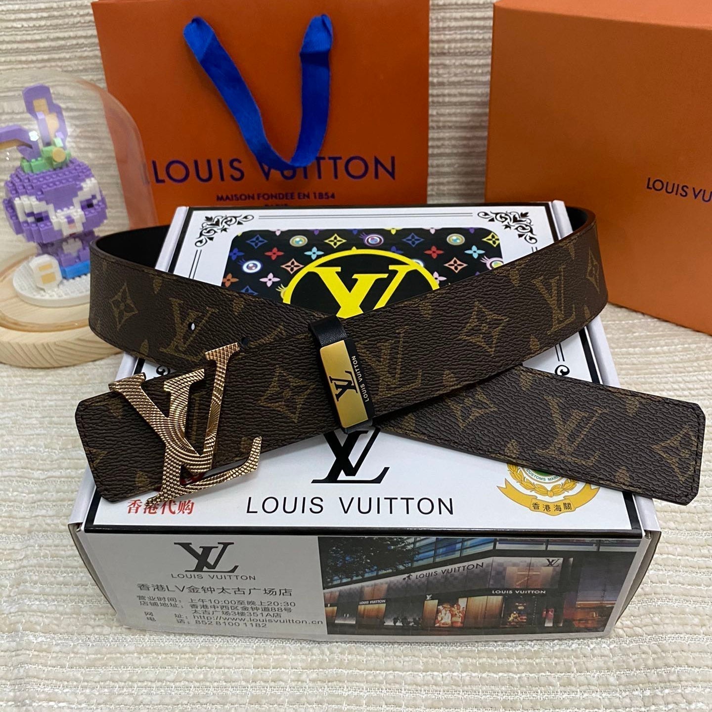 LOUIS VUITTON LV 25S BELT 38 MM IN DARK BROWN CALFSKIN PRINT PATTERNS 593286