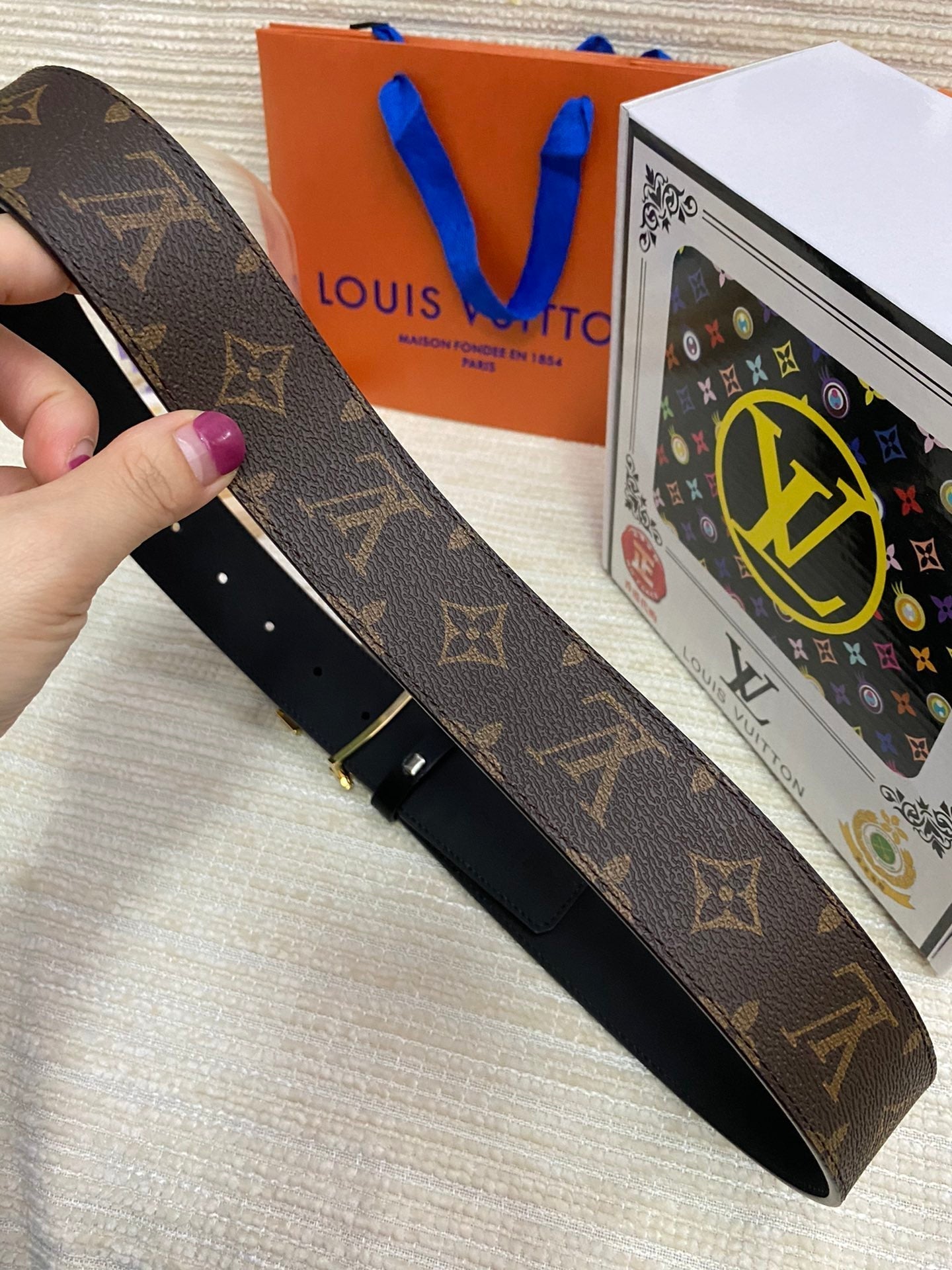 LOUIS VUITTON LV 25S BELT 38 MM IN DARK BROWN CALFSKIN PRINT PATTERNS 593286