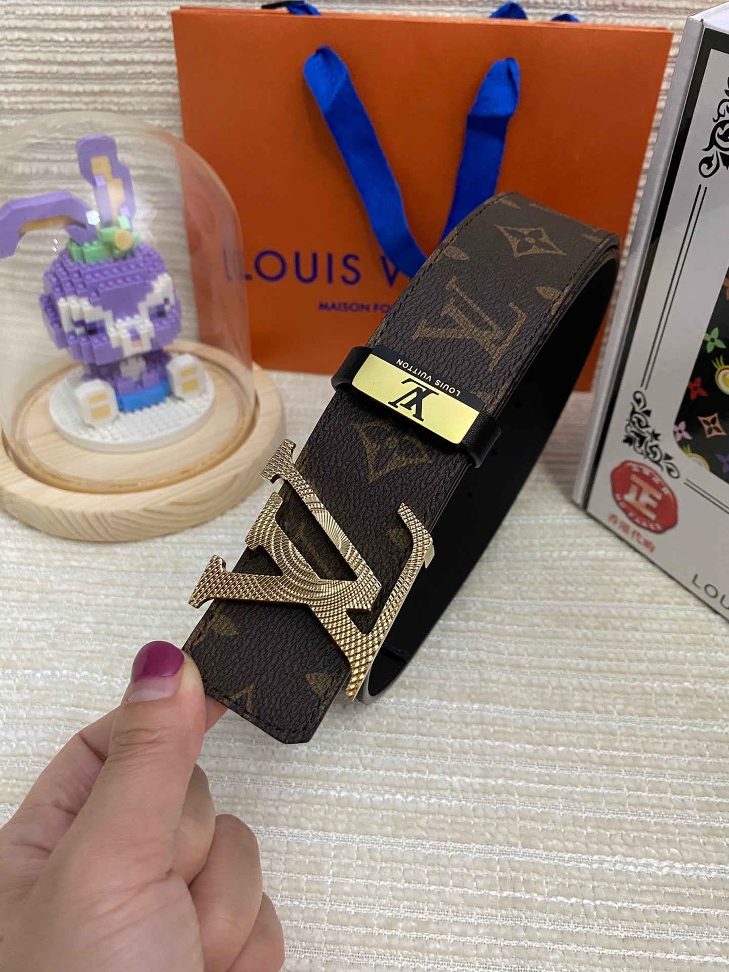 LOUIS VUITTON LV 25S BELT 38 MM IN DARK BROWN CALFSKIN PRINT PATTERNS 593286