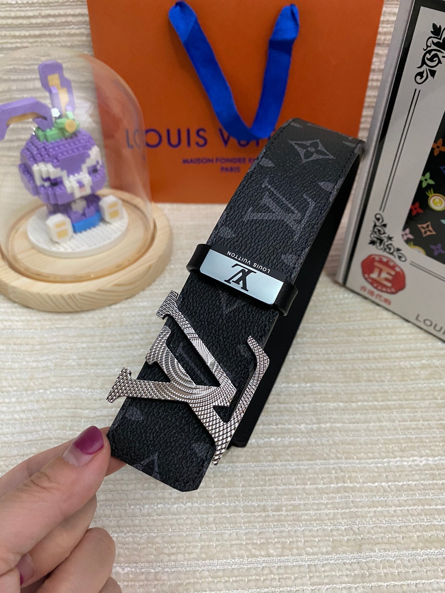 LOUIS VUITTON LV 25S BELT 38 MM IN BLACK CALFSKIN PRINT PATTERNS 593287