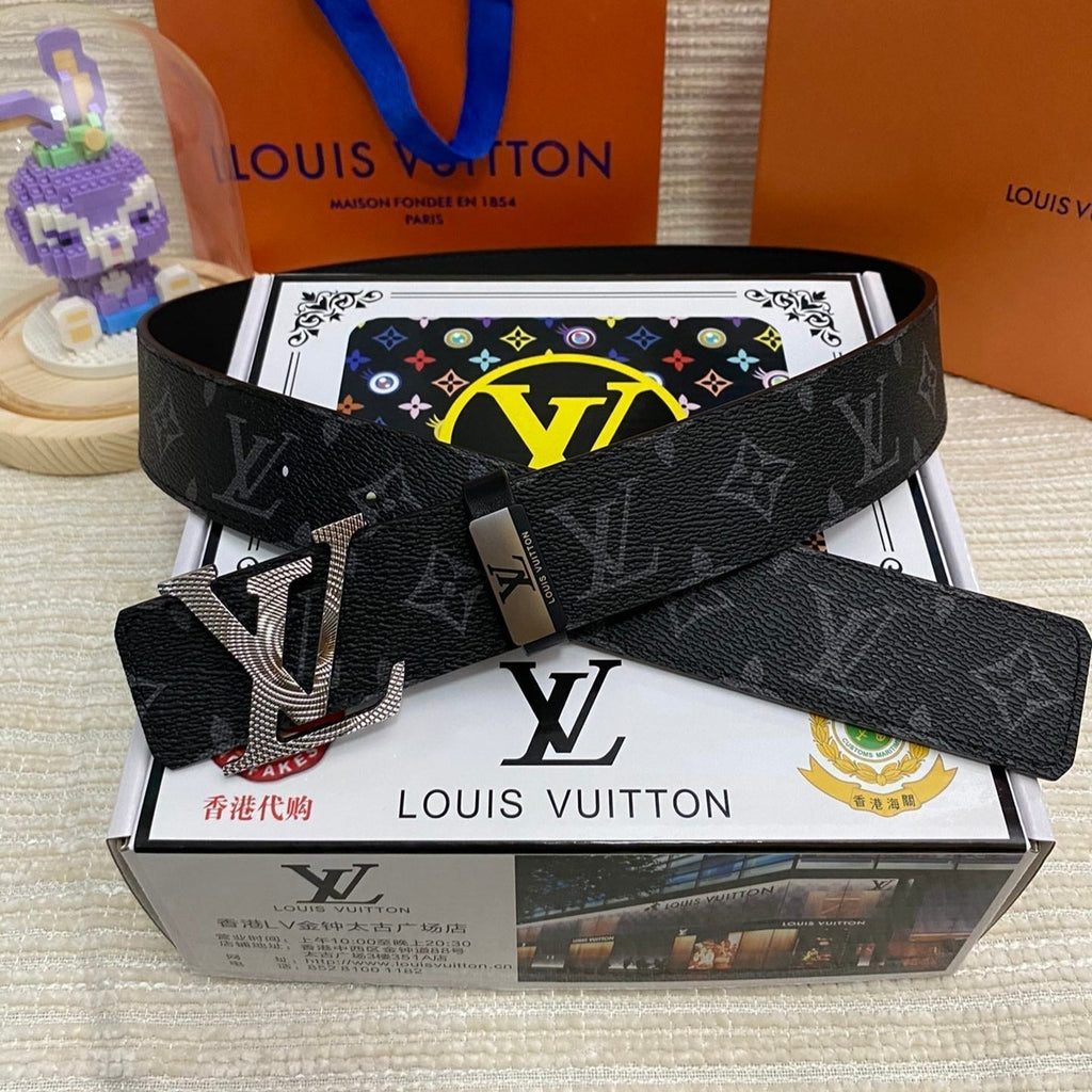 LOUIS VUITTON LV 25S BELT 38 MM IN BLACK CALFSKIN PRINT PATTERNS 593287