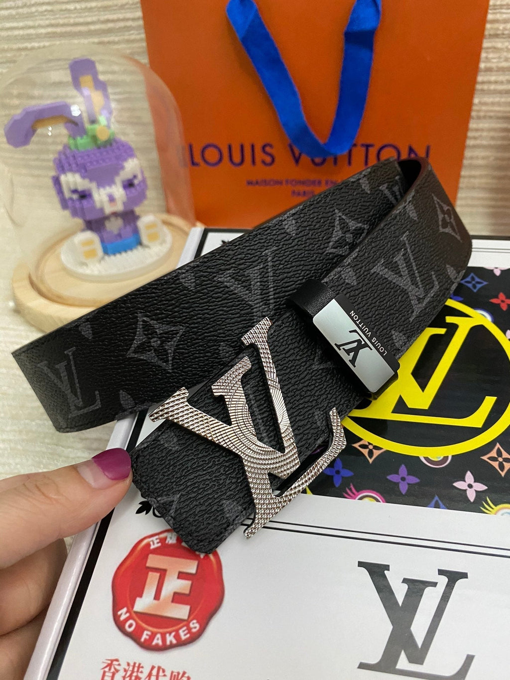 LOUIS VUITTON LV 25S BELT 38 MM IN BLACK CALFSKIN PRINT PATTERNS 593287