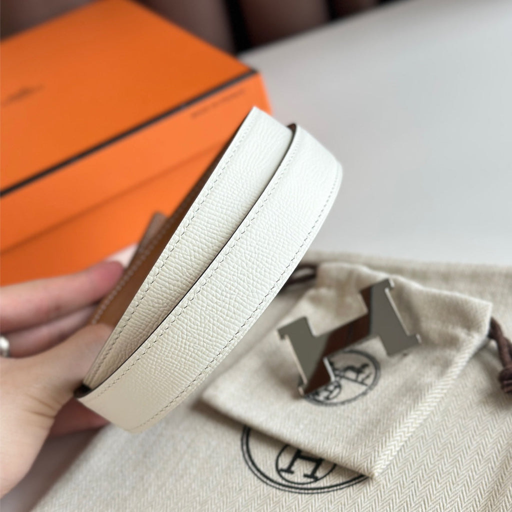 HM Silver Constance & Reverible Belt Brown White Leather 125375 |Hermès belt
