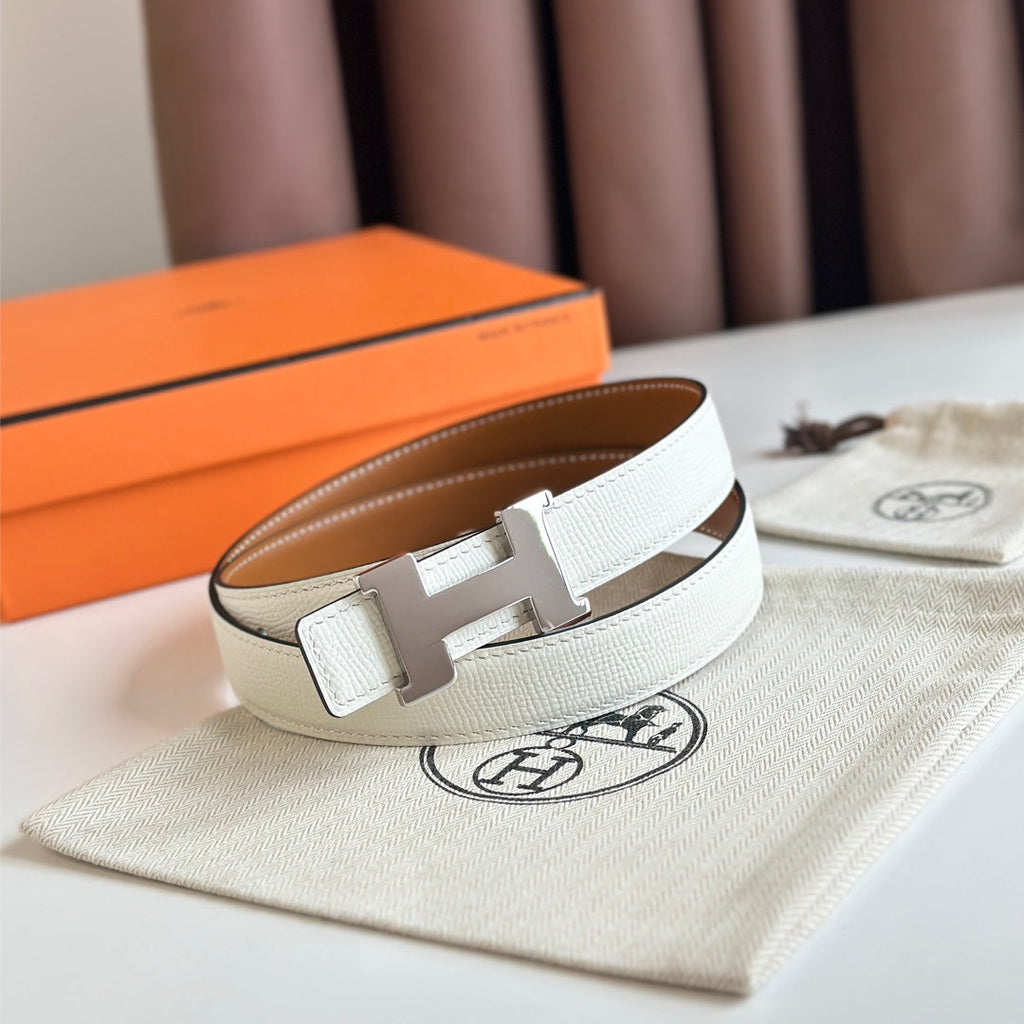 HM Silver Constance & Reverible Belt Brown White Leather 125375 |Hermès belt