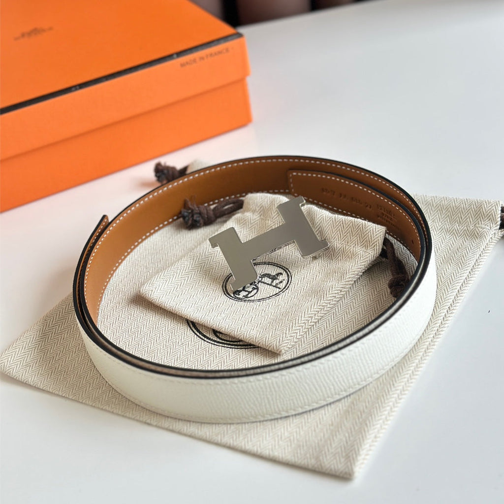HM Silver Constance & Reverible Belt Brown White Leather 125375 |Hermès belt