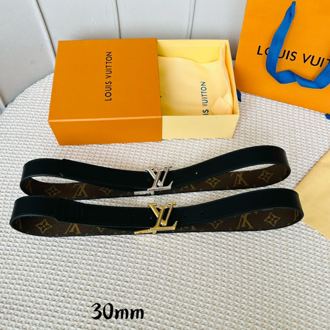 LOUIS VUITTON LV Initiales 30mm Reversible Belt Silver Rotating Buckle Black Brown Leather