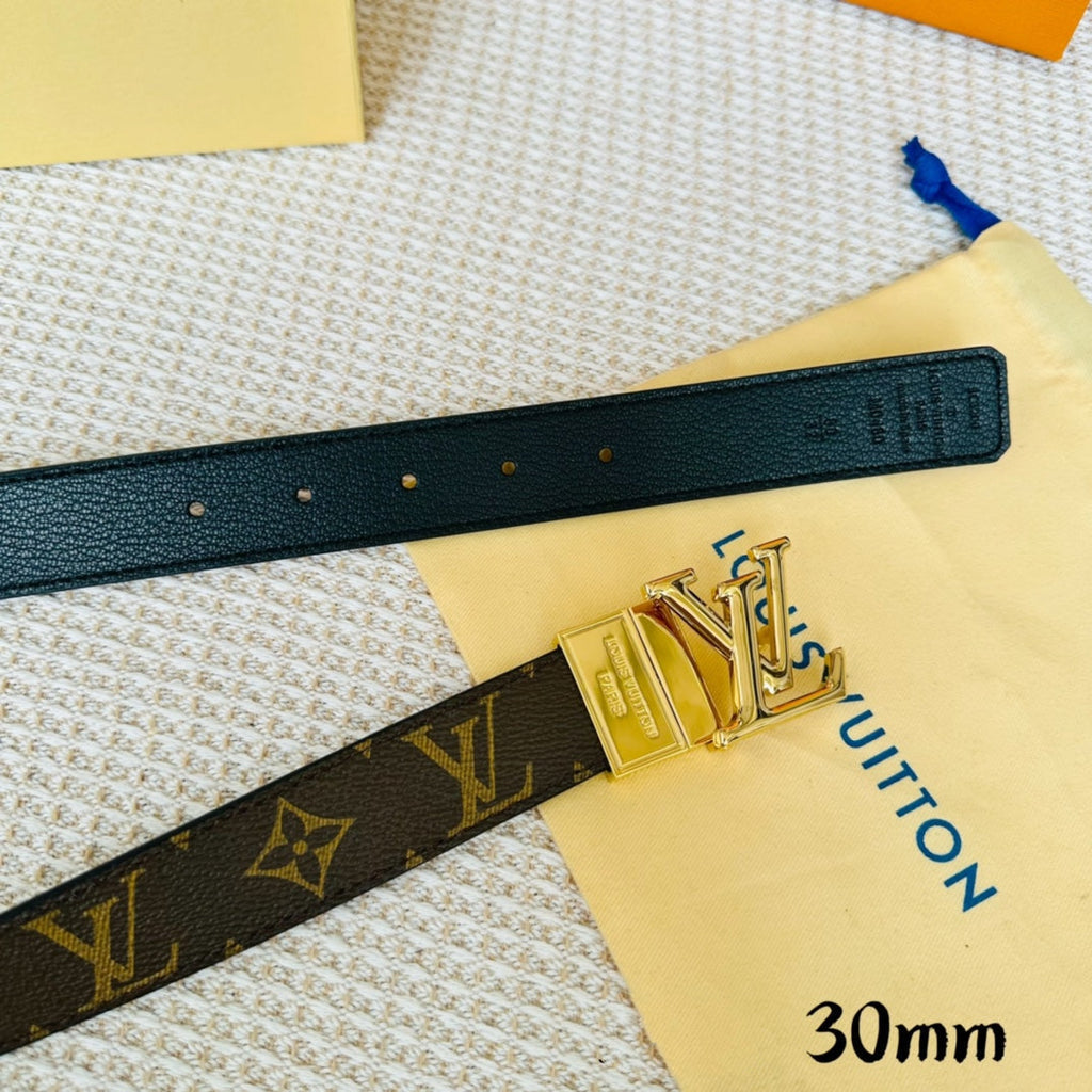 LOUIS VUITTON LV Initiales 30mm Reversible Belt Gold Rotating Buckle Black Brown Leather