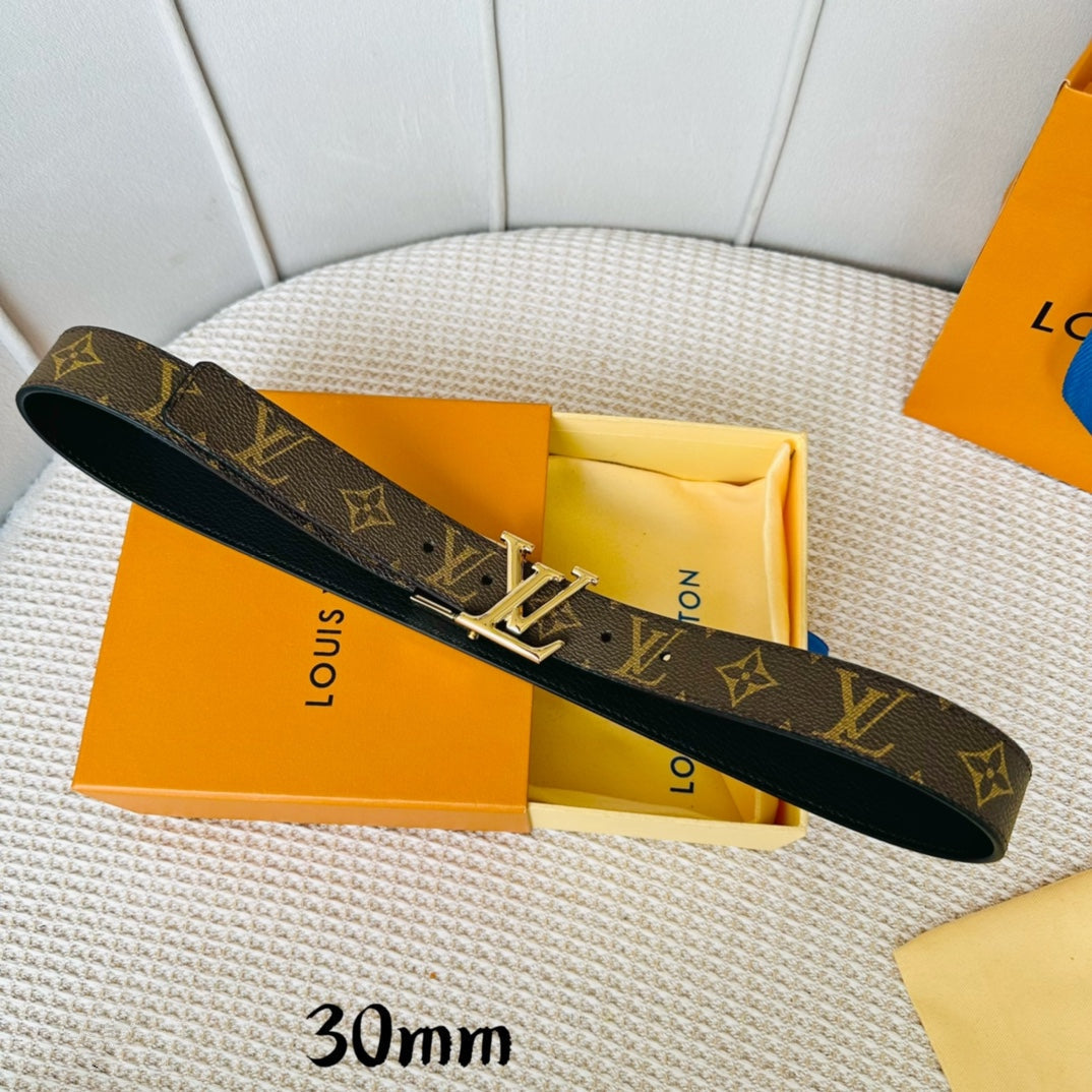LOUIS VUITTON LV Initiales 30mm Reversible Belt Gold Rotating Buckle Black Brown Leather