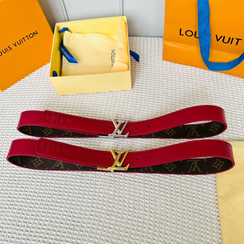 LOUIS VUITTON LV Initiales 30mm Reversible Belt Silver Rotating Buckle Burgundy Brown Leather