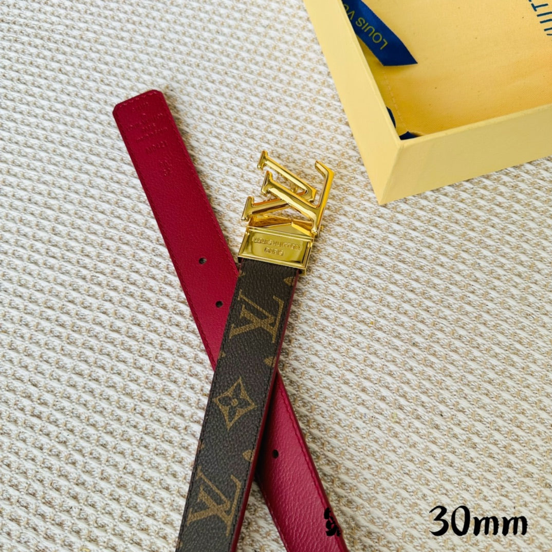 LOUIS VUITTON LV Initiales 30mm Reversible Belt Gold Rotating Buckle Burgundy Brown Leather