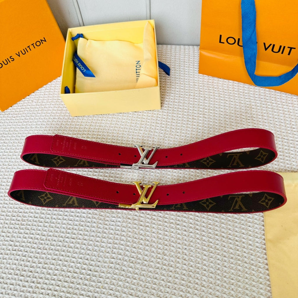 LOUIS VUITTON LV Initiales 30mm Reversible Belt Gold Rotating Buckle Burgundy Brown Leather
