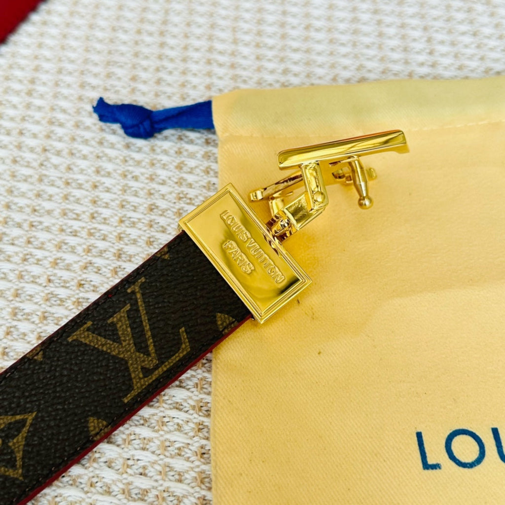 LOUIS VUITTON LV Initiales 30mm Reversible Belt Gold Rotating Buckle Burgundy Brown Leather
