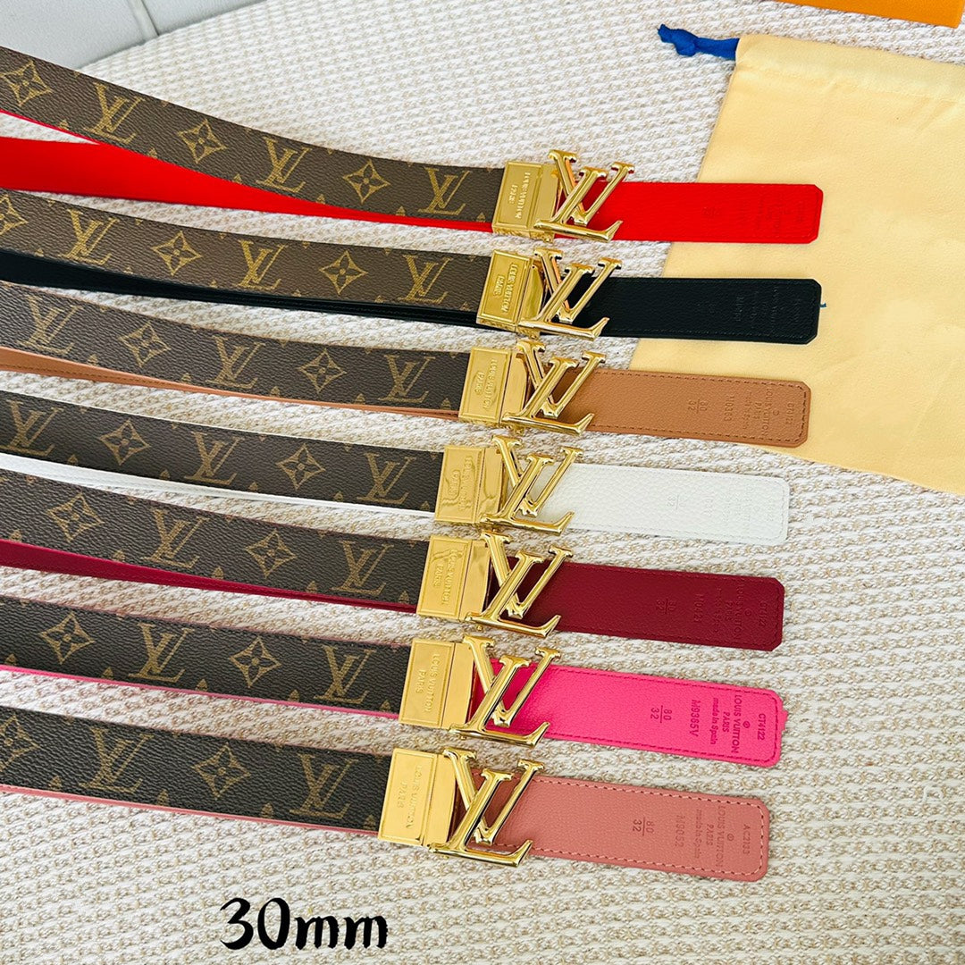 LOUIS VUITTON LV Initiales 30mm Reversible Belt Gold Rotating Buckle Burgundy Brown Leather
