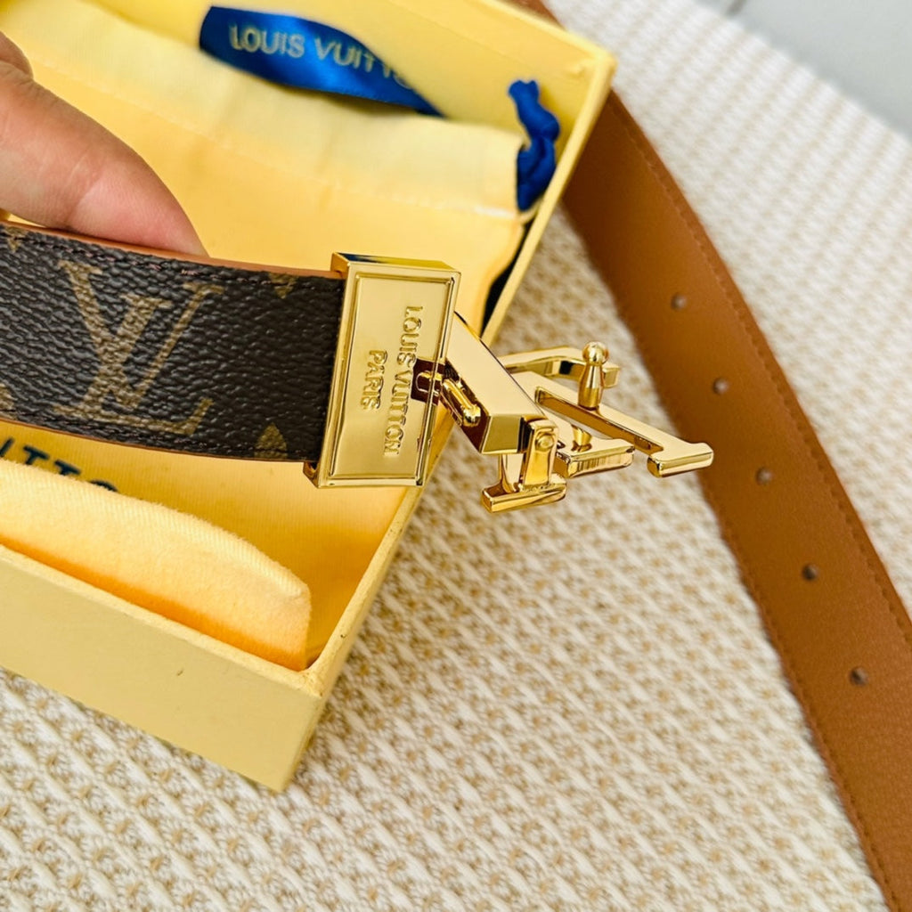 LOUIS VUITTON LV Initiales 30mm Reversible Belt Gold Rotating Buckle Tan Brown Leather