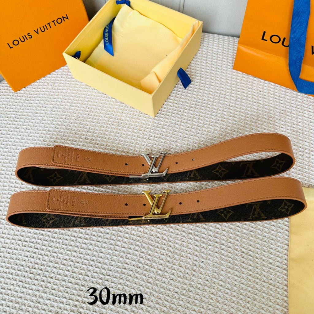 LOUIS VUITTON LV Initiales 30mm Reversible Belt Gold Rotating Buckle Tan Brown Leather