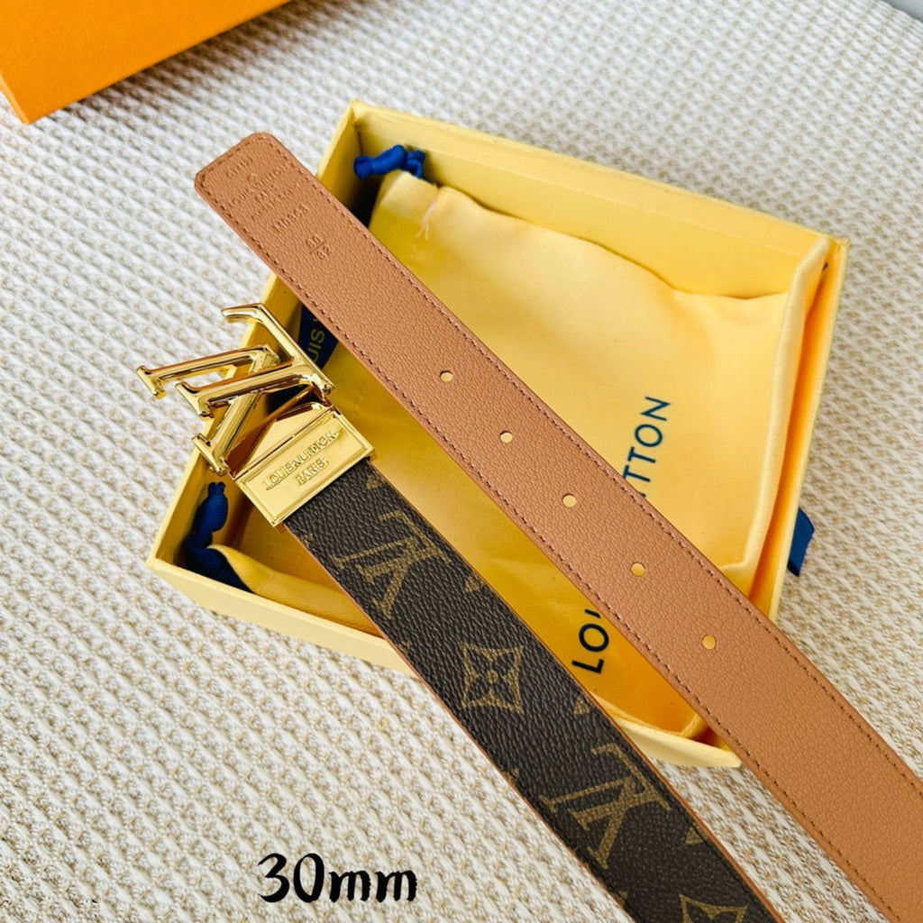 LOUIS VUITTON LV Initiales 30mm Reversible Belt Gold Rotating Buckle Tan Brown Leather