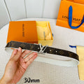 LOUIS VUITTON LV Initiales 30mm Reversible Belt Silver Rotating Buckle White Brown Leather