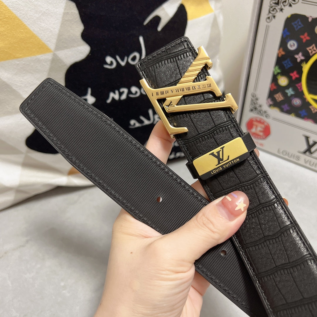 LOUIS VUITTON LV 25S BELT 38 MM IN BLACK CALFSKIN 593268