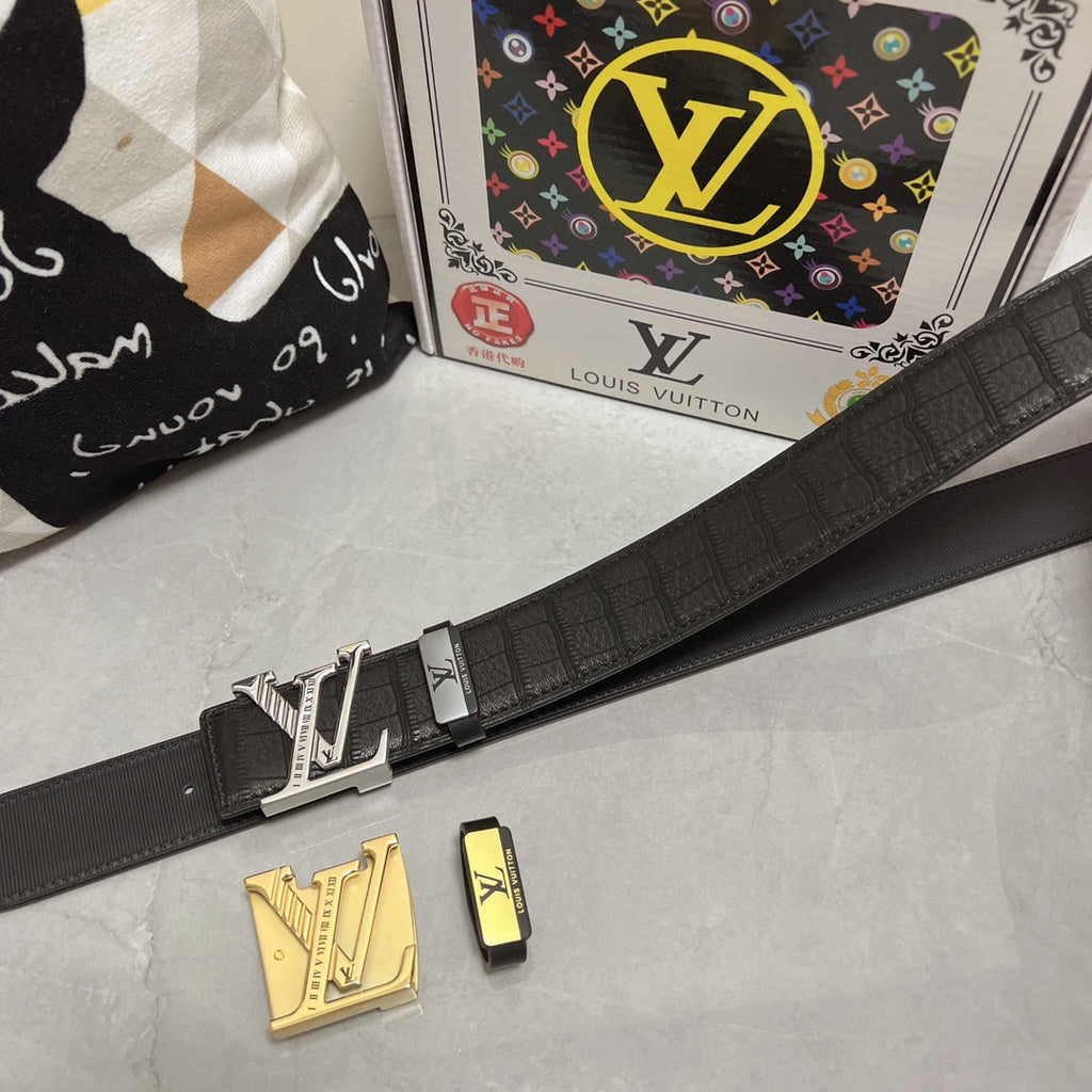 LOUIS VUITTON LV 25S BELT 38 MM IN BLACK CALFSKIN 593268