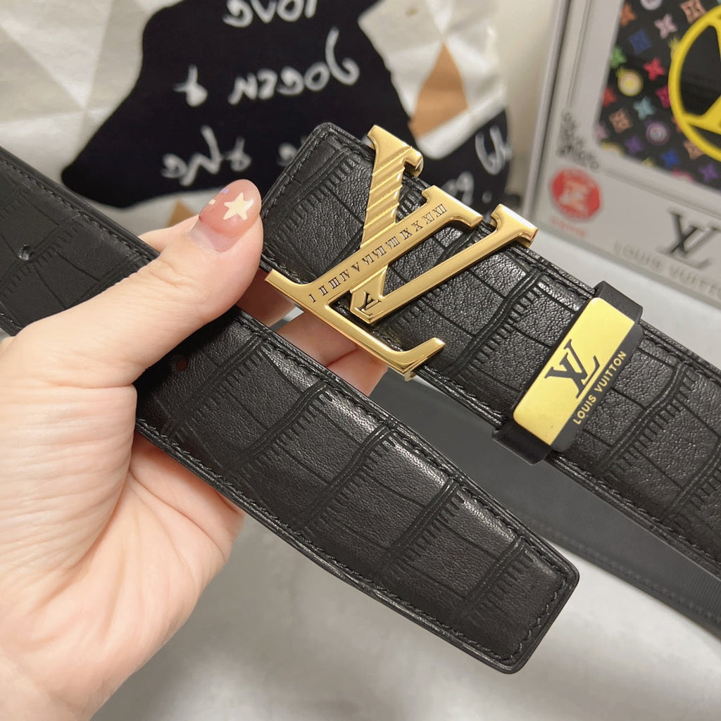 LOUIS VUITTON LV 25S BELT 38 MM IN BLACK CALFSKIN 593268