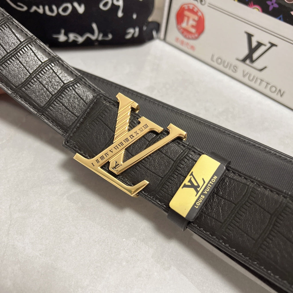 LOUIS VUITTON LV 25S BELT 38 MM IN BLACK CALFSKIN 593268