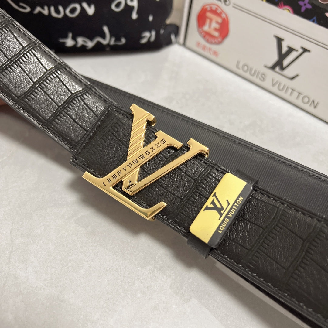 LOUIS VUITTON LV 25S BELT 38 MM IN BLACK CALFSKIN 593268