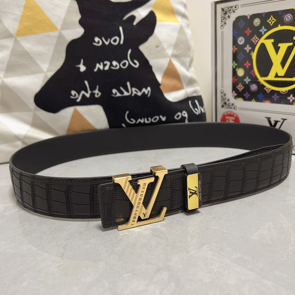 LOUIS VUITTON LV 25S BELT 38 MM IN BLACK CALFSKIN 593268