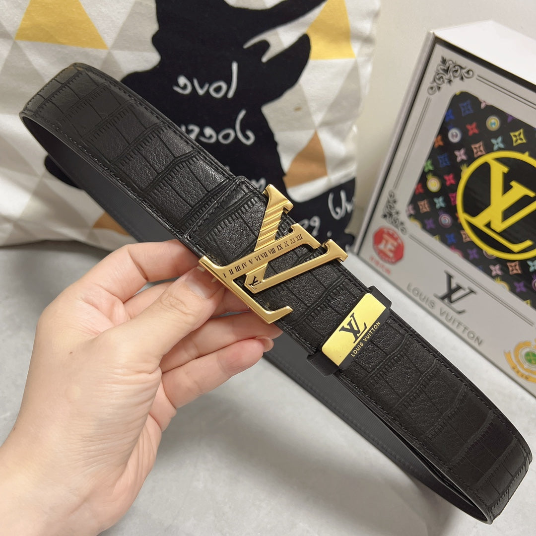 LOUIS VUITTON LV 25S BELT 38 MM IN BLACK CALFSKIN 593268