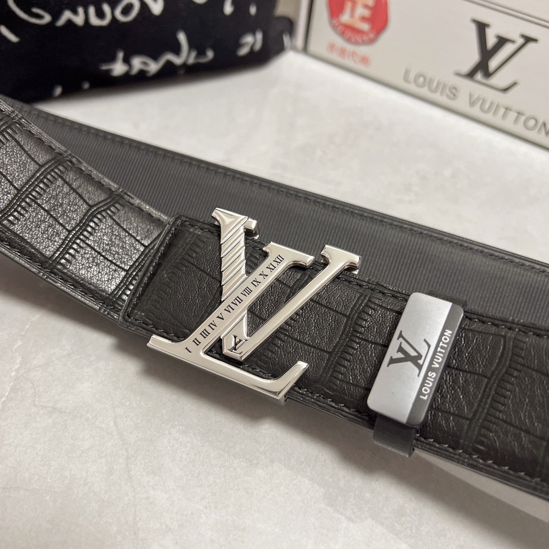 LOUIS VUITTON LV 25S BELT 38 MM IN BLACK CALFSKIN 593269